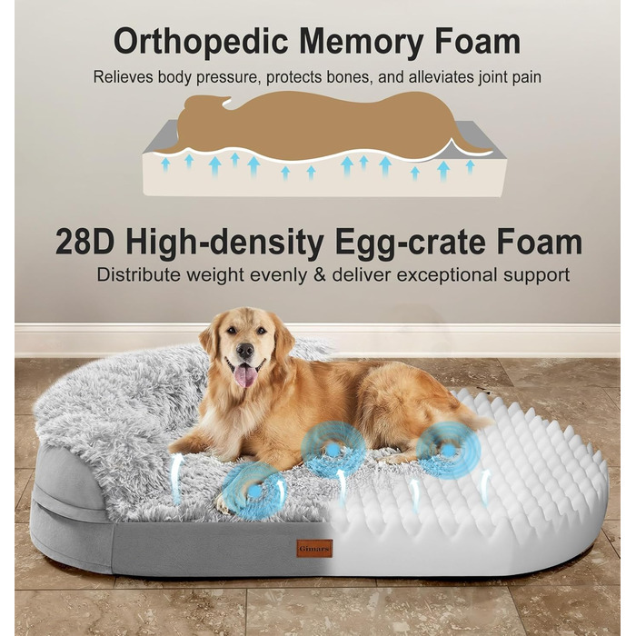 Gimars 9.5 inch Orthopedic Dog Bed for Extra Large Dogs, XL Dog Bed with Bolster & 28D Egg Crate Mattress, Waterproof Cover, Washable Plush Cover, Dog Sofa for Arthritic Dogs - Half Round