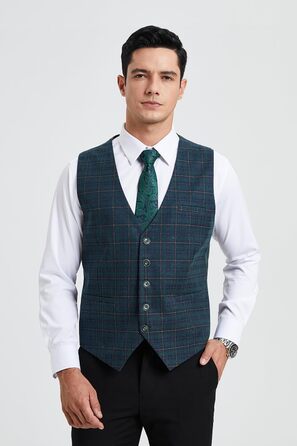Жилет для чоловіків HISDERN з бавовни в клітинку, формальний стиль, для вечірок та весіль, зелений, розмір XL