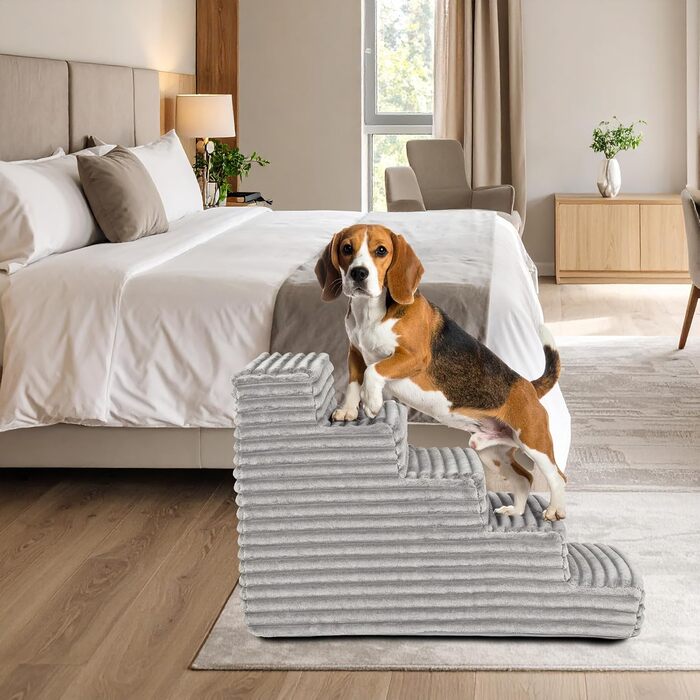 Сходинка для собак та котів Boutique Zoo | 50 см | 3 сходинки | М'який велюр | Сірий колір