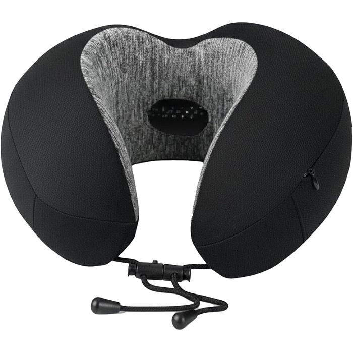 Подушка для шиї FlowZoom Dream Classic з регульованою підтримкою та знімним шнуром - подушка для подорожей у літак з піною Memory Foam - з чохлом та подарунковою упаковкою - Чорний