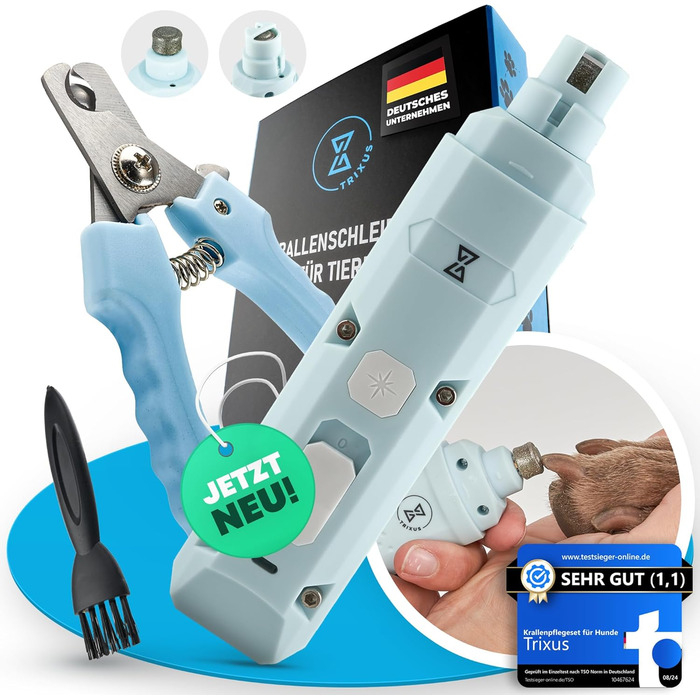 Тріксус - професійний точилка для кігтів собак та котів з ножицями для кігтів | 2 швидкості, LED, безпечний, тихий, потужний | Набір для догляду за кігтями для собак та котів різних розмірів