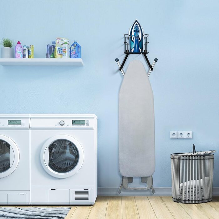 Настінна вішалка для одягу та праски, чорна. Підходить для пральні, прасувальної кімнати. Настінний тримач для праски та одягу.