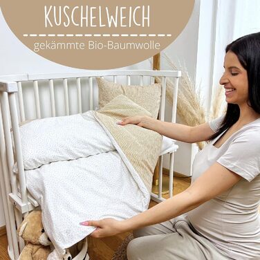 Набір постільної білизни для немовлят з органічної бавовни GOTS (Oeko-Tex100), 100 x 135 см. Комплект постільної білизни для дитячого ліжечка: подушка та ковдра для хлопчиків та дівчаток (пісочний колір). Підходить для дитячих та ліжечок для малюків, розм