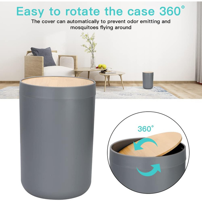 Набір аксесуарів для ванної кімнати Otostar Bambus Grey: мильниця, тримач для зубних щіток, дозатор мила, контейнер для ватних паличок, тримач для туалетного паперу, сміттєвий бак (6 шт.)