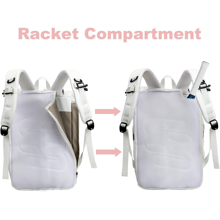 Спортивна сумка для тенісу UtiaMiaoGonGo - рюкзак для ракет, вміщує 2 ракетки та має відділення для взуття. Підходить для тенісу, бадмінтону та падел-тенісу (білий)
