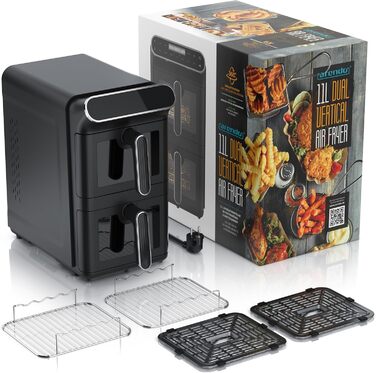 Фритюрниця Arendo з гарячим повітрям XXL Dual Zone з 2 камерами – 11 л – 2 зони – Airfryer з подвійними камерами та вікном – 6 програм – Без BPA – 3D циркуляція повітря – Функції Sync та Match A: 11 літрів
