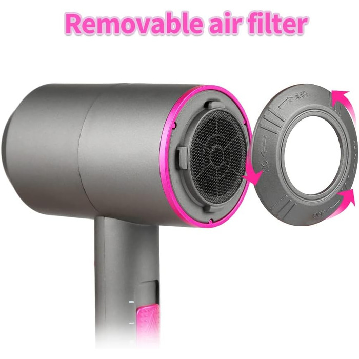 Іонний фен Faszin з AC-двигуном: професійний, 2 швидкості, 3 режими нагріву, кнопка холодного повітря, насадки-дифузор та концентратори (сірий)