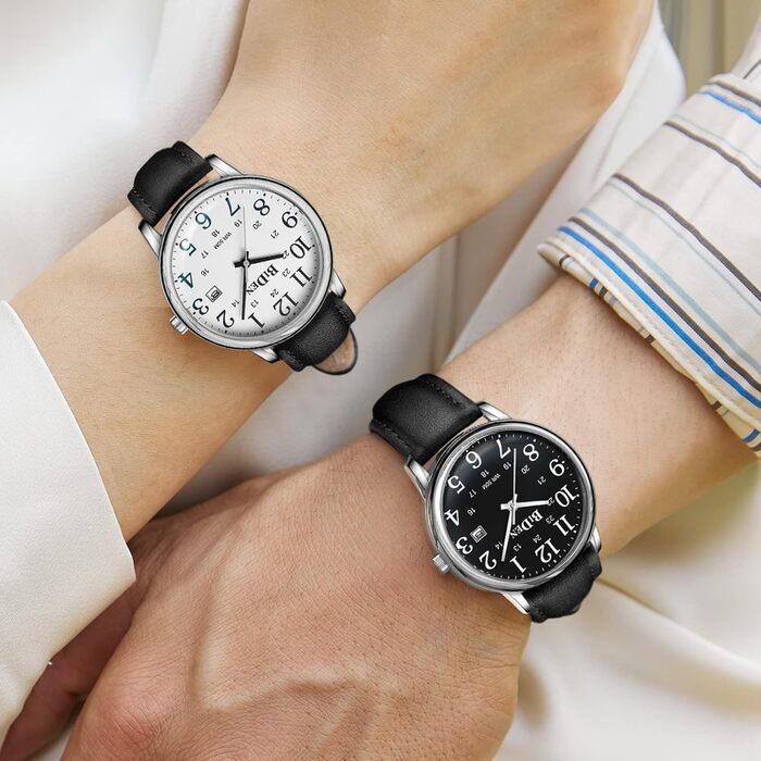 HANPOSH Годинники чоловічі, аналогові кварцові годинники для чоловіків, водостійкі годинники на зап'ясті, модні бізнес-годинники з датою, шкіряний ремінець, срібний колір, білий циферблат