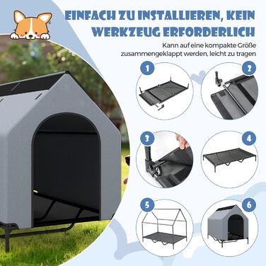 Будка для собак COSTWAY 2 в 1 з піднятим ліжком, Outdoor, сірий Оксфорд (84 x 132 x 114 см)