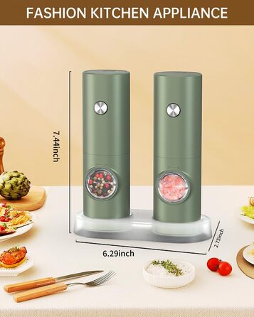 Електричні мельниці для солі та перцю CIRCLE JOY 2 шт. з підзарядкою, білим LED-світлом та регулюванням помелу, чорні (70 мл)