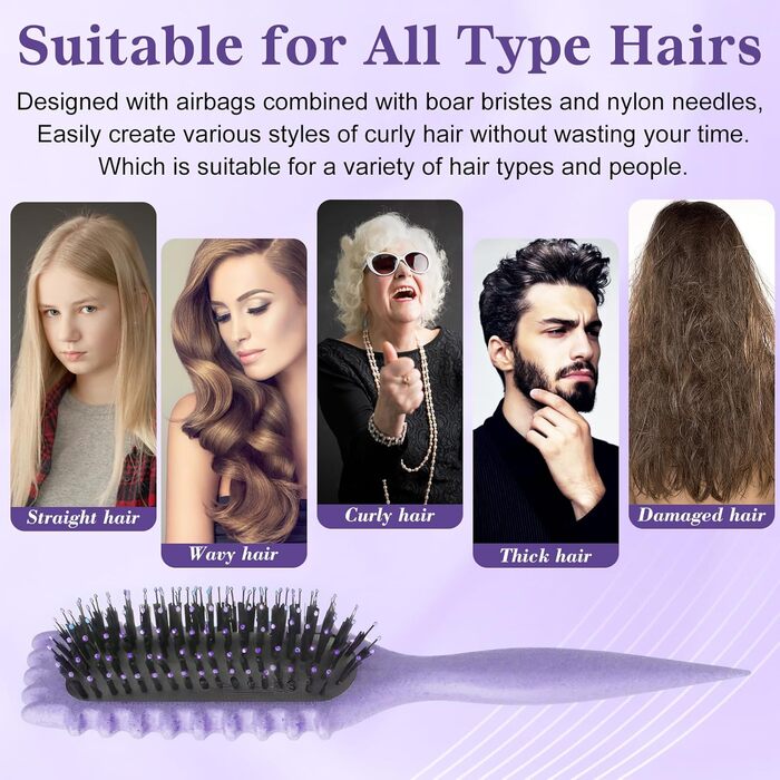 Щітка для локонів Lockenbürste: антистатична стилінг-щітка з вентиляцією для мокрого та сухого волосся, ідеальна для кучерявого волосся та створення об'єму (фіолетова)