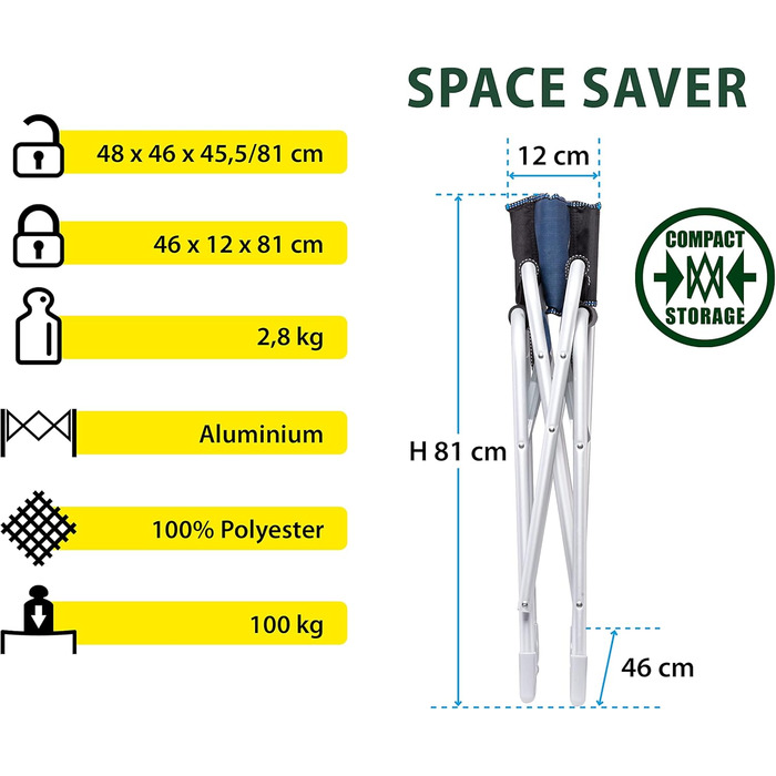 Крісло розкладне Brunner Regista Captain Azzurro/Nero (Чорний/Синій) - комфортне для кемпінгу та відпочинку