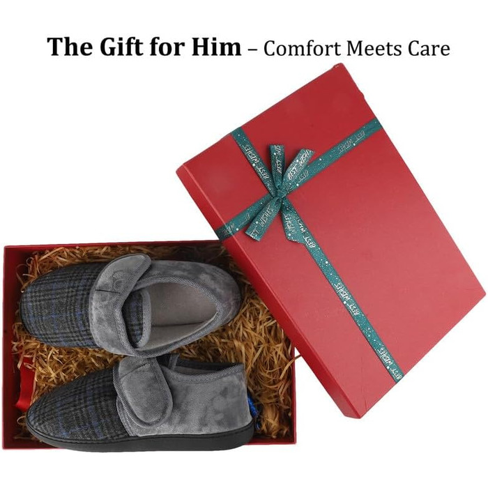 Теплі халапи для чоловіків TIESTRA з флокуванням, для діабетиків, широка нога, з фетрової в'язки, з підошвою з піною Memory Foam, з застібкою-липучкою, розмір 41-47 (Смужки сірого кольору, 46 EU)