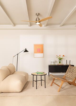 Стеляний вентилятор WINDSTYLANCE з натурального дерева з підсвічуванням, Ø132 см, Wi-Fi, пульт ДК, 6 швидкостей, DC-двигун, літньо-зимовий режим