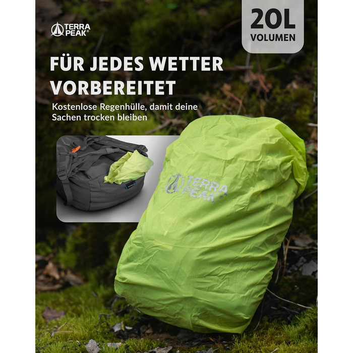 20L Flex 20 Premium Wanderrucksack (small) with back ventilation, hydration system & rain cover - Trekking backpack made of breathable 3D Air Mesh Polyester - Outdoor daypack with hip belt (Gray)