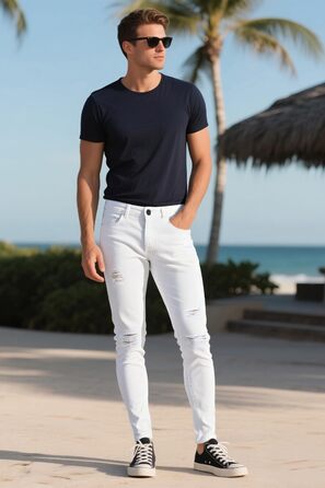 Чоловічі рвані джинси GINGTTO Skinny Stretch Slim Fit (білі, 28W/32L)