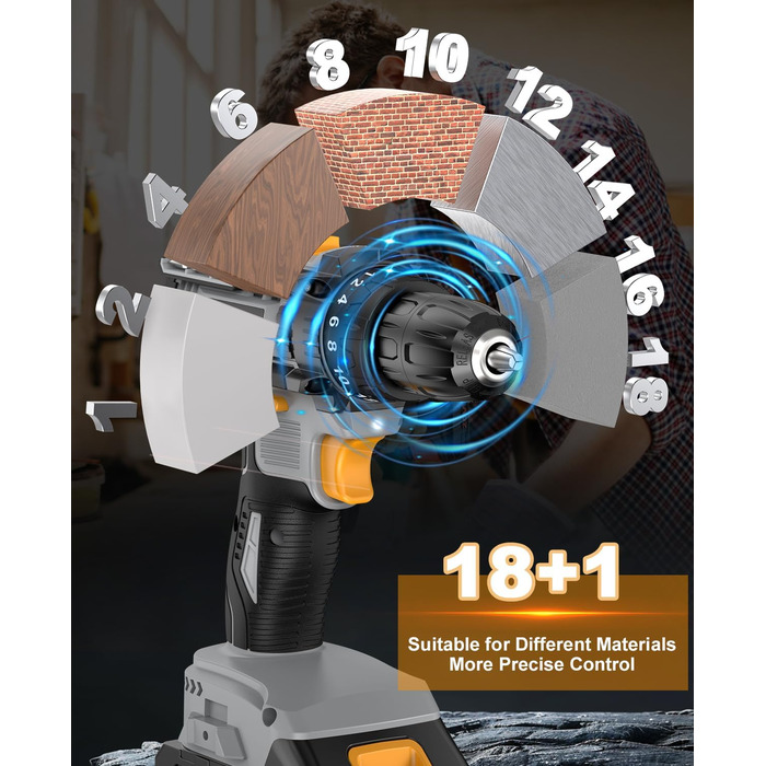 Акумуляторний шуруповерт LEEIKOO 21V, 42N.m, 2.0Ah, 10mm, 18+1, 20шт, LED, сірий