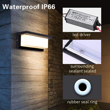 LED вуличний світильник Lightsjoy 18W, IP66, водонепроникний, для фасаду, тераси, гаража, нейтрально-білий (2 шт.)