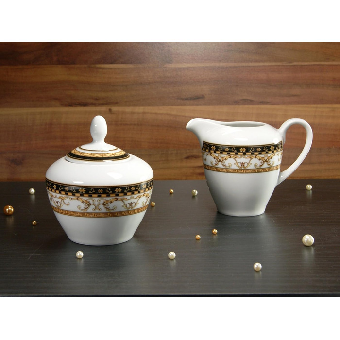 Creatable 15090, Majestic Series black, 2-piece set consisting of milk jug and sugar bowl (2 teaspoons), porcelain, multicolored, 25x12x12 cm