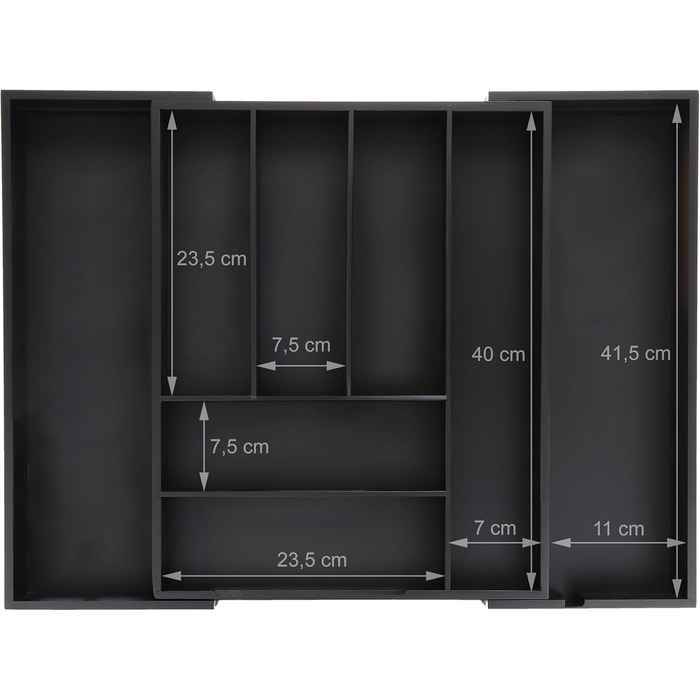 Relaxdays Cutlery Box Extendable, Bamboo, HBT 6.5 x 35-58 x 43.5 cm, 6-8 Compartments, Cutlery Insert for Drawer, black