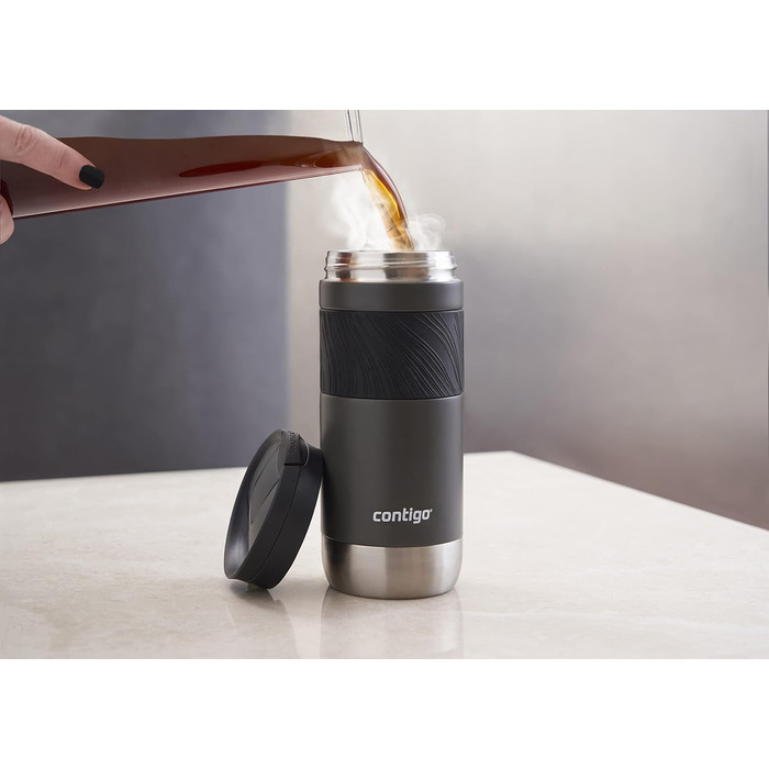 Contigo Byron Snapseal Stainless Steel Travel Mug - Leakproof, Dishwasher Safe Lid, BPA-Free, 590ml - Black