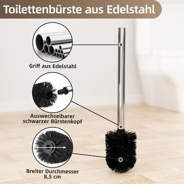 Stainless Steel Toilet Paper Holder Stand with WC Brush - Free Standing Toilet Brush and Toilet Paper Roll Holder with Glass Shelf (Silver)