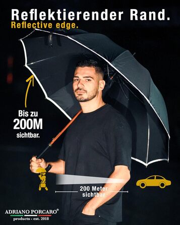 Стійкий до вітру парасолька: великий парасолька Ø120см з відбиваючим краєм, 12 спиць, з чохлом, оливковий - для чоловіків та жінок