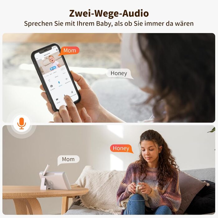 Дитячий відеоняня Codnida з камерою 5.5' LCD, 2K, 3MP HD, Wi-Fi, мобільний додаток, акумулятор 4000mAh, інфрачервона нічне бачення, 2-сторонній аудіо, Vox-режим, 4x зум, інтелектуальний моніторинг, білий