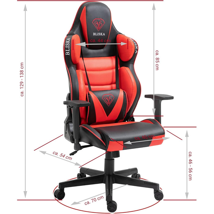 TRISENS Gaming Chair Racing Style Seat with Sports Seat and Ergonomic 4D Armrests, Color: Black/Red without Footrest Black / Red Without Footrest