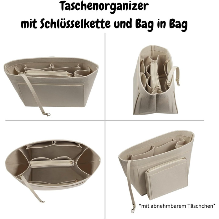 Органайзер для сумки Charinor L з фетру для Longchamp, з ключницею, бежевий, Bag in Bag