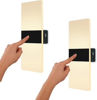 LED-стінні світильники VOMI з датчиком руху, акумуляторні, бездротові, з USB-зарядкою, 4000mAh, для дому, коридору, сходищ, 2 білі світла (сенсорне керування, 3000K)