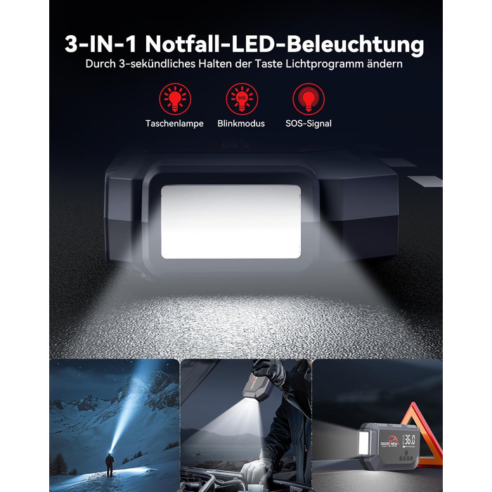 Портативний пусковий пристрій OGORI K33 з компресором 150 PSI та LED ліхтариком для автомобілів 12V (бензин 8L/дизель 10L)