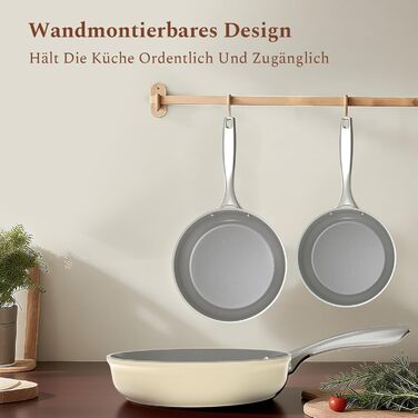 Набір сковорідок Koch Kode з керамічним покриттям 20/24/28 см, з нержавіючою ручкою, для індукційних плит, без PTFE та PFOA, придатні для миття в посудомийній машині та випікання, бежевий