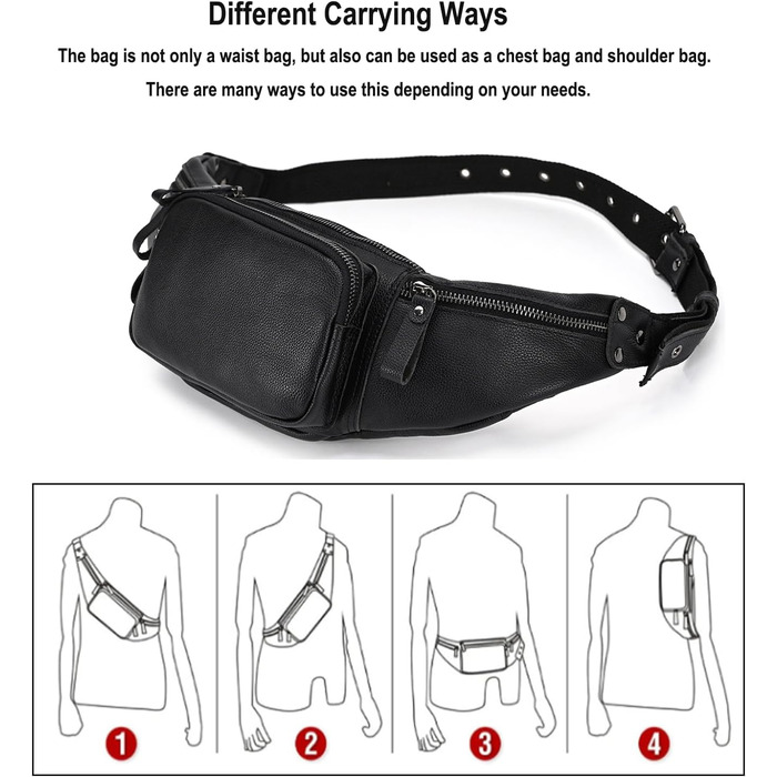 Чоловіча сумка на пояс з натуральної шкіри LUUFAN, чорна (1030)