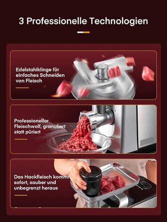 Електрична м'ясоподрібнювач Fleischwolf CompactPower з насадкою для ковбас, 1500W, 3 диски з нержавію (3, 5, 7 мм), затискач, насадка для кебабу, коробка для аксесуарів