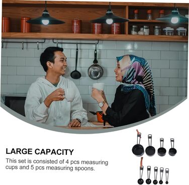 Cabilock 3-Piece Stainless Steel Measuring Cups Measuring Spoons Milk Scoop Measuring Spoons Baking Kitchen Helpers Set Cooking Utensil Set Scoop Stainless Steel Rice Scoop Stainless Steel Black 9 Pieces * 3