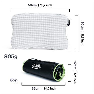 BLACKROLL® Recovery Pillow Set (50 x 30 cm), orthopedic pillow with additional cover, ergonomic head pillow with travel bag, neck pillow made of viscose memory foam, Made in Germany, Climate pillow + Climate pillow cover