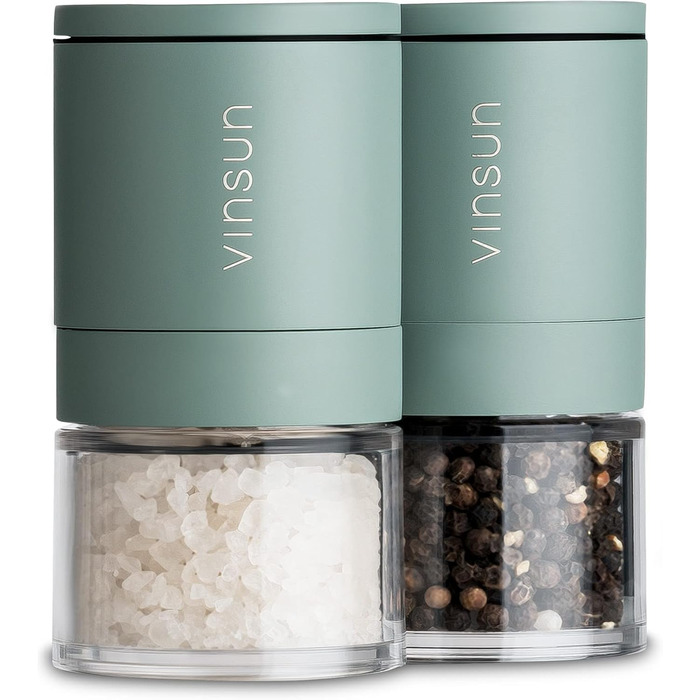 Набір з 2 мельниць для солі та перцю Vinsun - ручні, з регульованим керамічним жорном, нержавіюча сталь, ø51x100mm