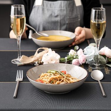 Набір посуду Vancasso NAVIA, 16 предметів, кераміка, для 4 осіб, розпис, тарілки, миски, чашки, помаранчевий (8 предметів, сірий)