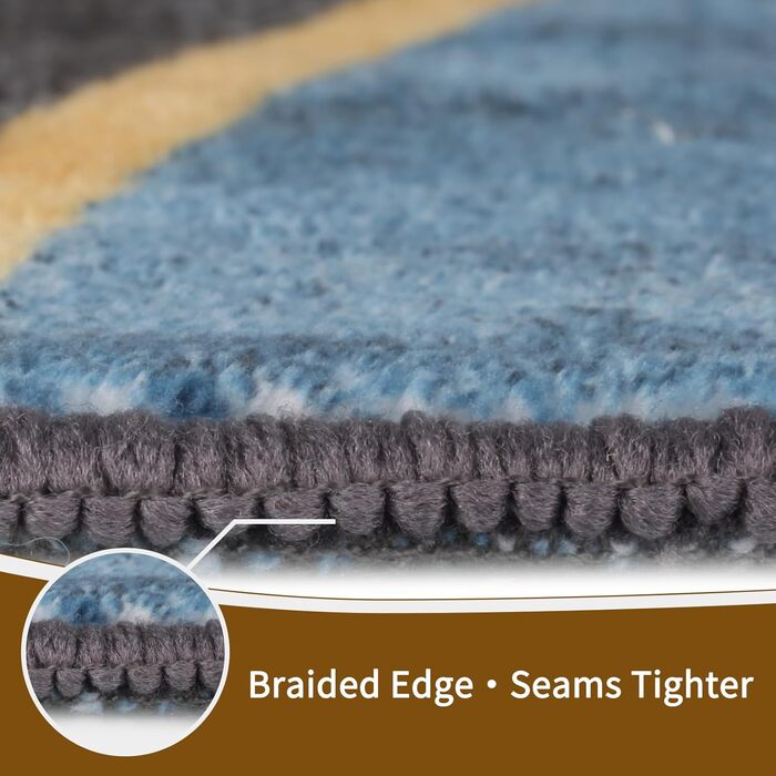 Килимок для вітальні Sour Lemon, великий 160x230 см, машинного прання, бохо-стиль, вінтажний, з антиковзаючою основою, блакитний геометричний дизайн