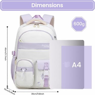Дитячий рюкзак для дівчинки - водонепроникний, легкий, стильний, з великою місткістю, для 3-9 класу, фіолетовий, нейлон
