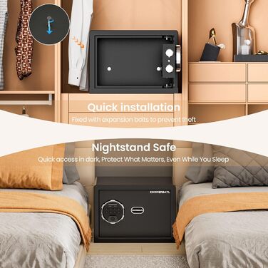 Сейф з відбитком пальця з LED-підсвічуванням – біометричний сейф з тихою системою відкривання, підсвічуванням клавіатури, з нержавіючої сталі, анти-злодійський