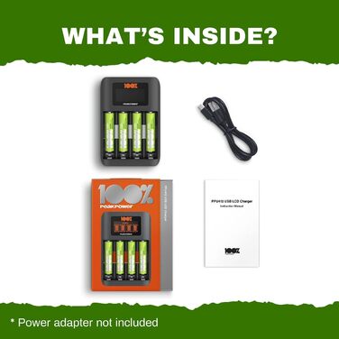 Зарядний пристрій PeakPower для акумуляторів AA AAA | Зарядка для акумуляторів з 8 акумуляторами (4 x AA + 4 x AAA), захист від перезаряду, таймер безпеки (USB зарядний пристрій для акумуляторів у екологічній упаковці), 8-слотовий зарядний пристрій + 8 акумуляторів (швидка зарядка + 4 x AAA акумулятори)