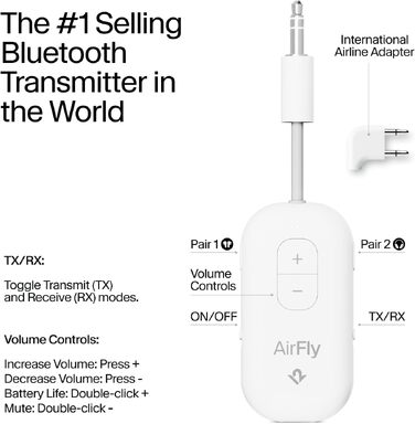 Bluetooth-трансмітер та ресивер Twelve South AirFly Pro Deluxe для AirPods та навушників, білий
