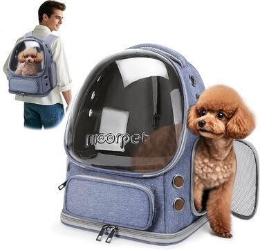 Рюкзак-переноска для котів та собак ALLSOPETS до 7.5 кг, блакитний. Інноваційний рюкзак-бульбашка для подорожей з внутрішнім ремінним кріпленням