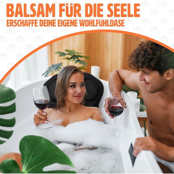 Bath Pillow – [TESTED QUALITY] - includes 6 extra strong suction cups – bath cushion with ergonomic fit for neck and back – high-quality neck pillow – [INCLUDES extra carrying bag]