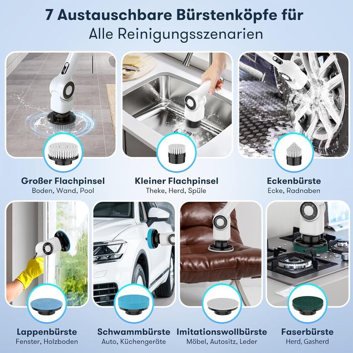 Електрична щітка для прибирання CB18 Uythumidid: 7 насадок, 3 швидкості, LED дисплей для ванної, кухні, авто, підлоги