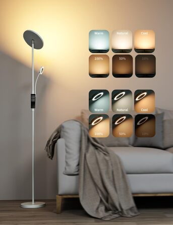 LED-підлогова лампа Modlicht 35W з регулюванням яскравості, чорна, 4200LM, з пультом та сенсорним керуванням, 3000-6000K, для вітальні, спальні, офісу