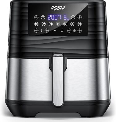 Аерофритюрниця Innsky 5,5 л XXL, 1700 Вт, цифровий LED-екран, 7 програм, функції розігріву, підтримки тепла, розморожування, без олії, з німецькою кулінарною книгою, срібляста