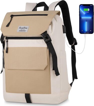 Міський рюкзак YAMTION Rolltop 17 дюймів для ноутбука, універсальний для жінок і чоловіків, підходить для школи, університету, спорту, прогулянок, велосипеду, підлітків, колір кремовий